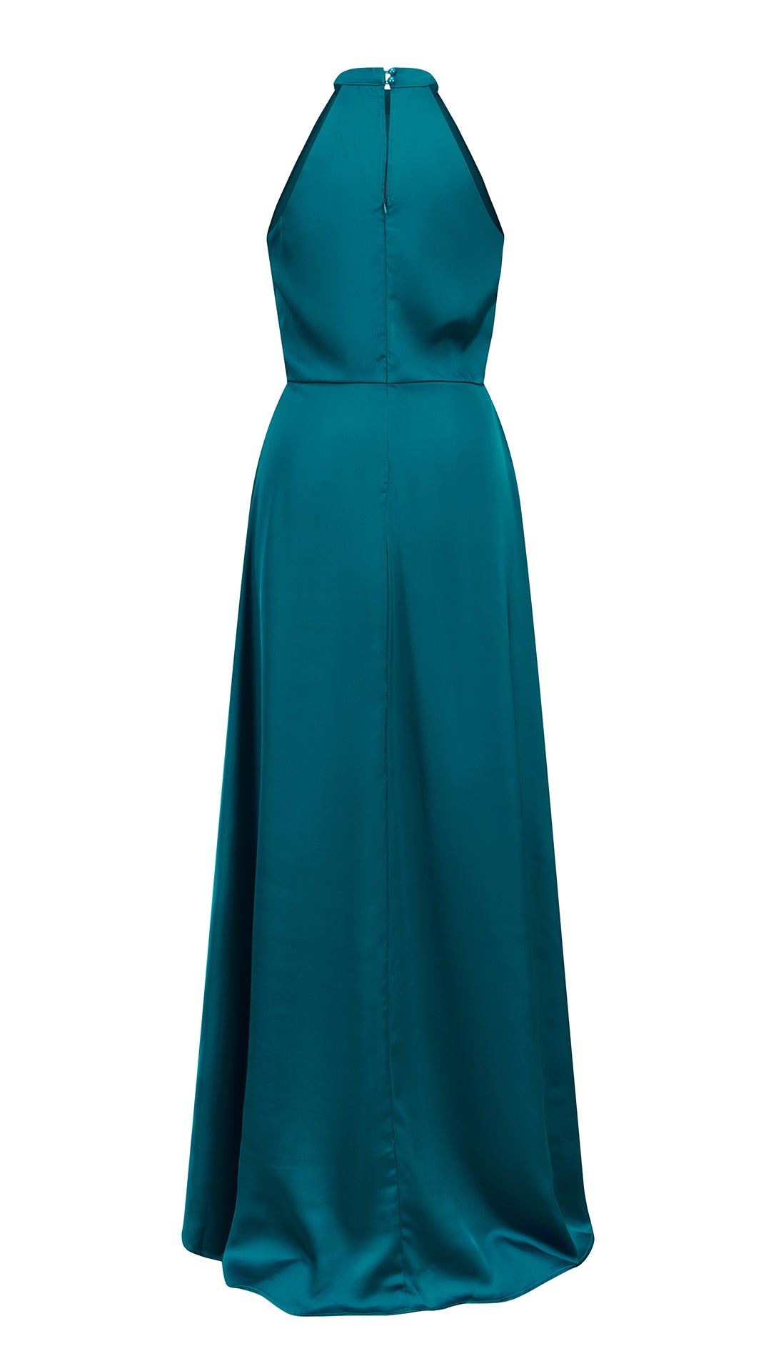 Abito lungo elegante con scollo a collo alto, senza maniche, in raso fluido, per cerimonie e occasioni speciali（副本）