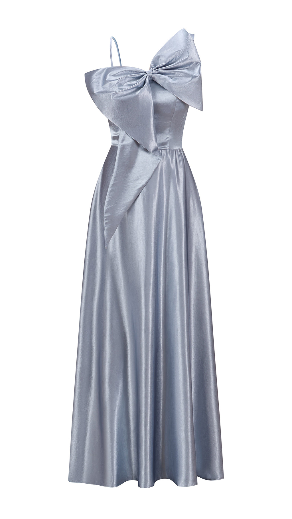 Vestito Lungo Satin Donna Spallina Singola con Maxi Fiocco, Abito Elegante da Cerimonia e Festa Smanicato（副本）