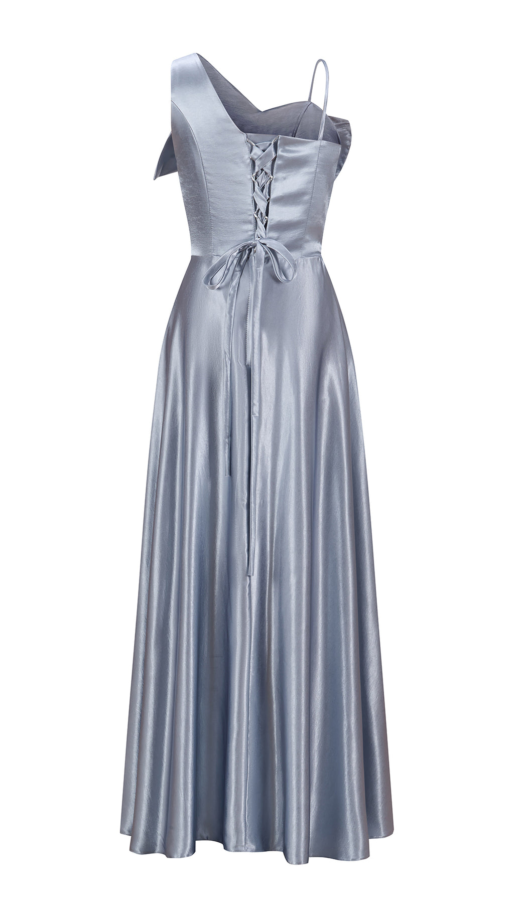Vestito Lungo Satin Donna Spallina Singola con Maxi Fiocco, Abito Elegante da Cerimonia e Festa Smanicato（副本）