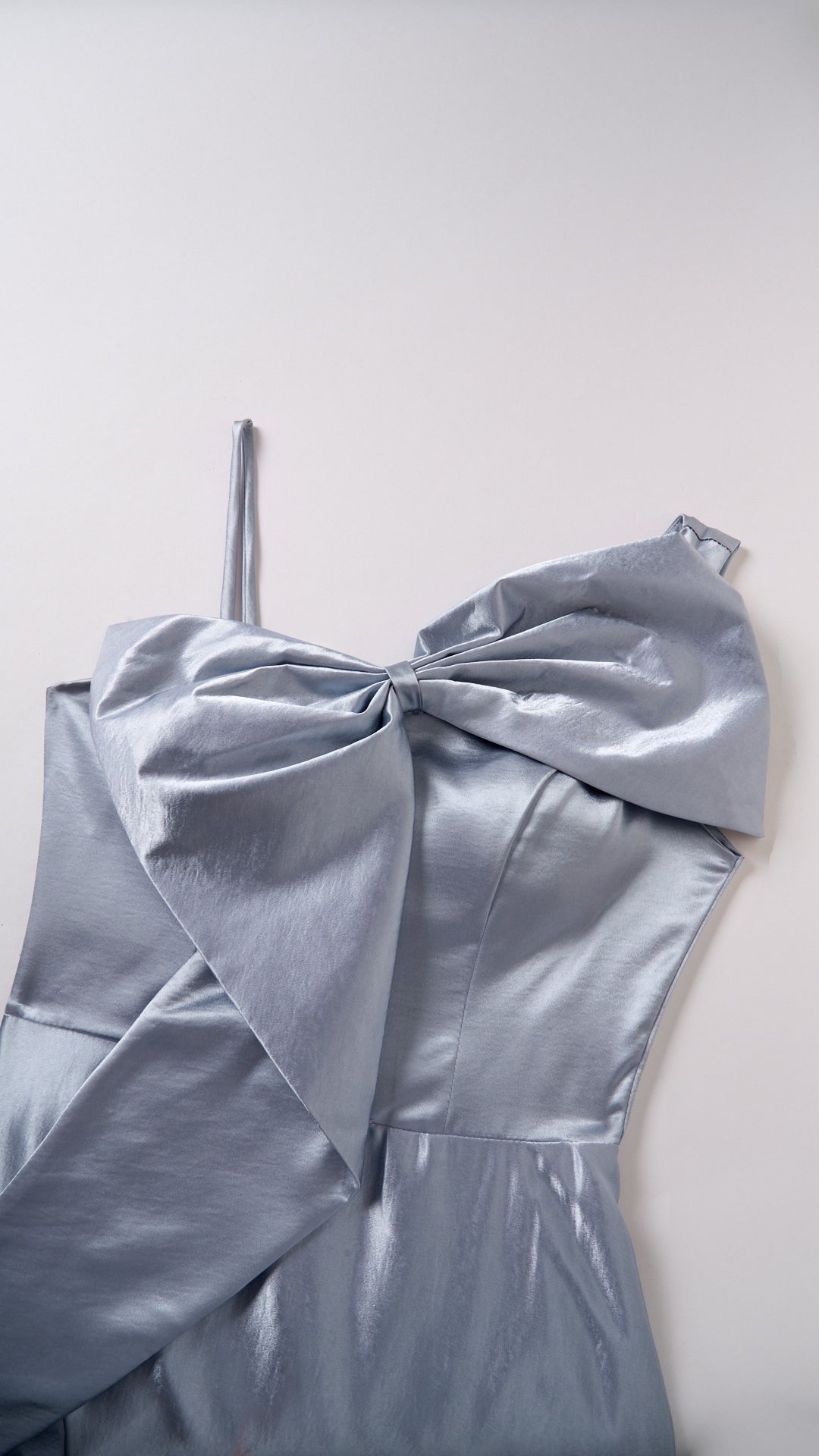 Vestito Lungo Satin Donna Spallina Singola con Maxi Fiocco, Abito Elegante da Cerimonia e Festa Smanicato（副本）