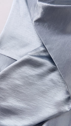 Vestito Lungo Satin Donna Spallina Singola con Maxi Fiocco, Abito Elegante da Cerimonia e Festa Smanicato