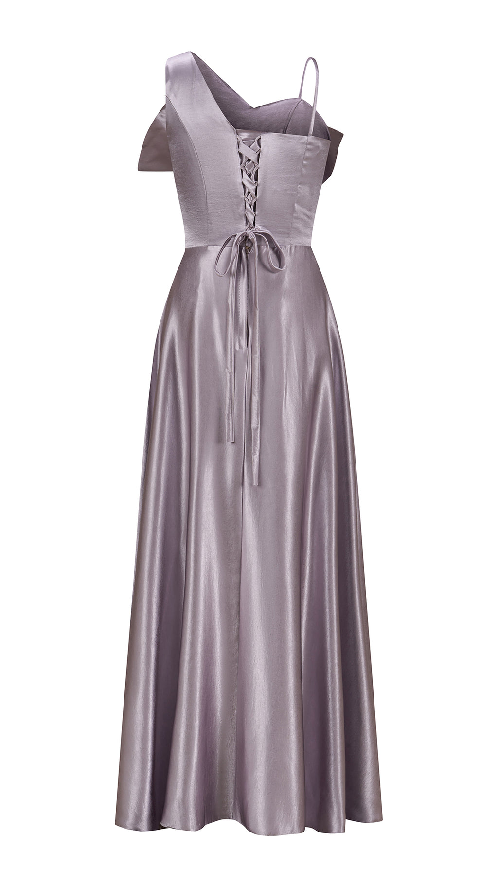 Vestito Lungo Satin Donna Spallina Singola con Maxi Fiocco, Abito Elegante da Cerimonia e Festa Smanicato（副本）