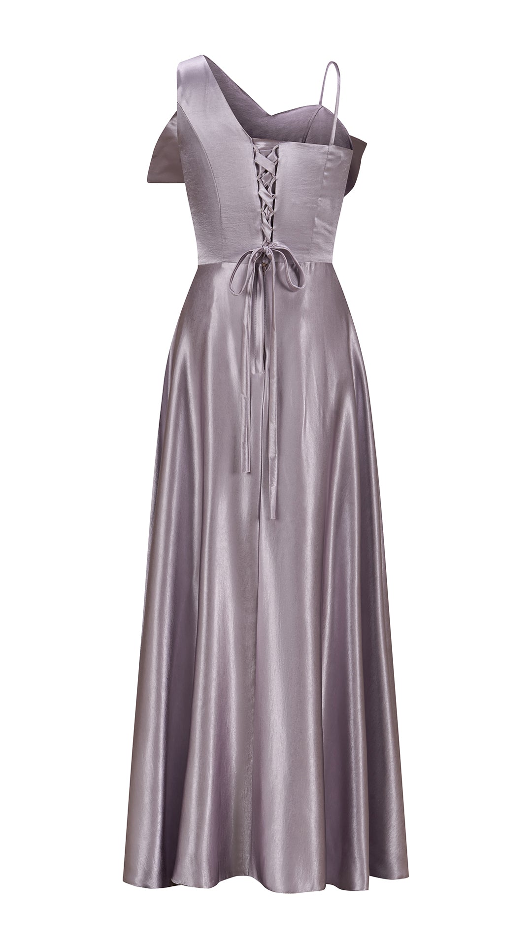 Vestito Lungo Satin Donna Spallina Singola con Maxi Fiocco, Abito Elegante da Cerimonia e Festa Smanicato（副本）