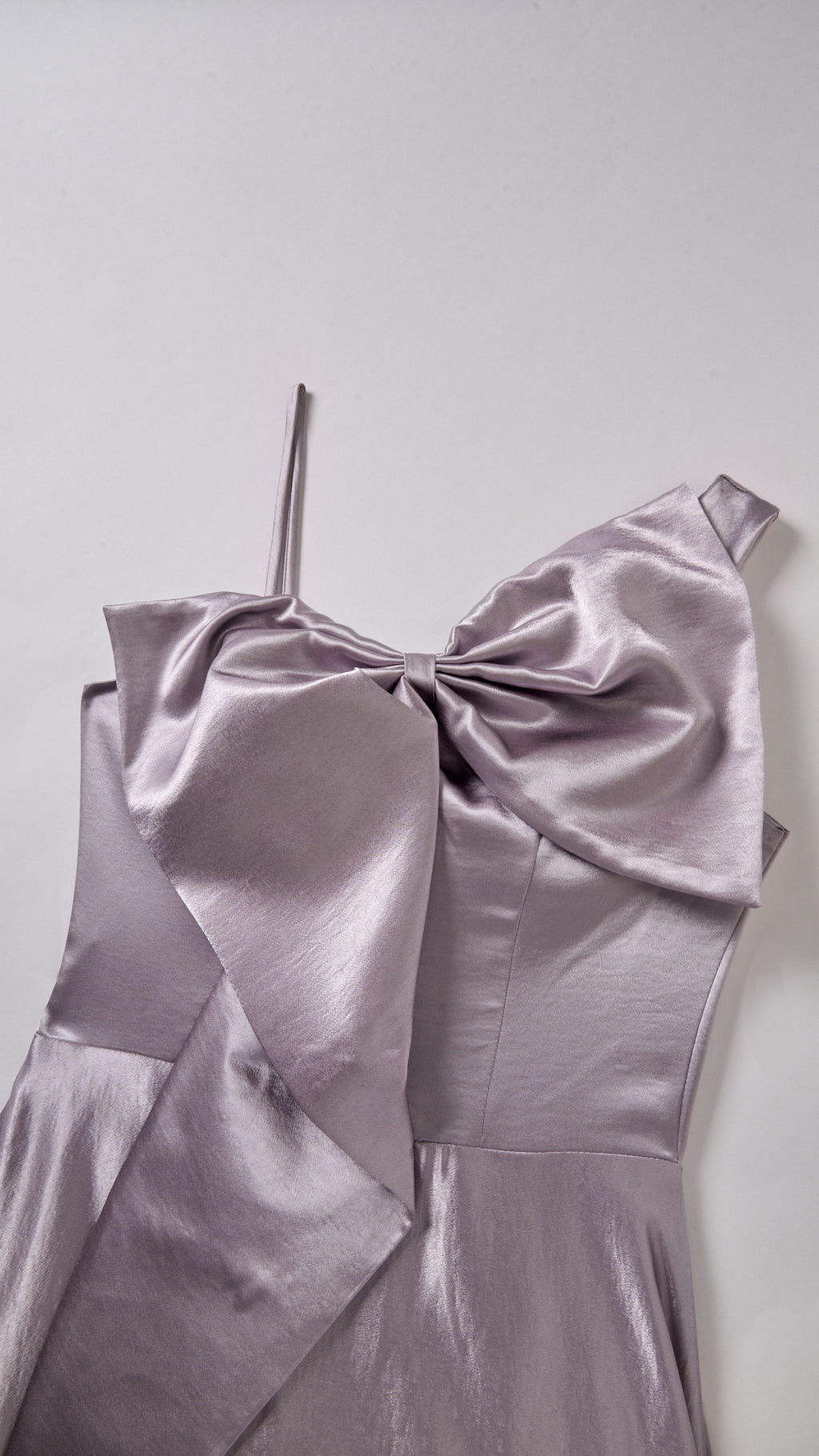 Vestito Lungo Satin Donna Spallina Singola con Maxi Fiocco, Abito Elegante da Cerimonia e Festa Smanicato（副本）