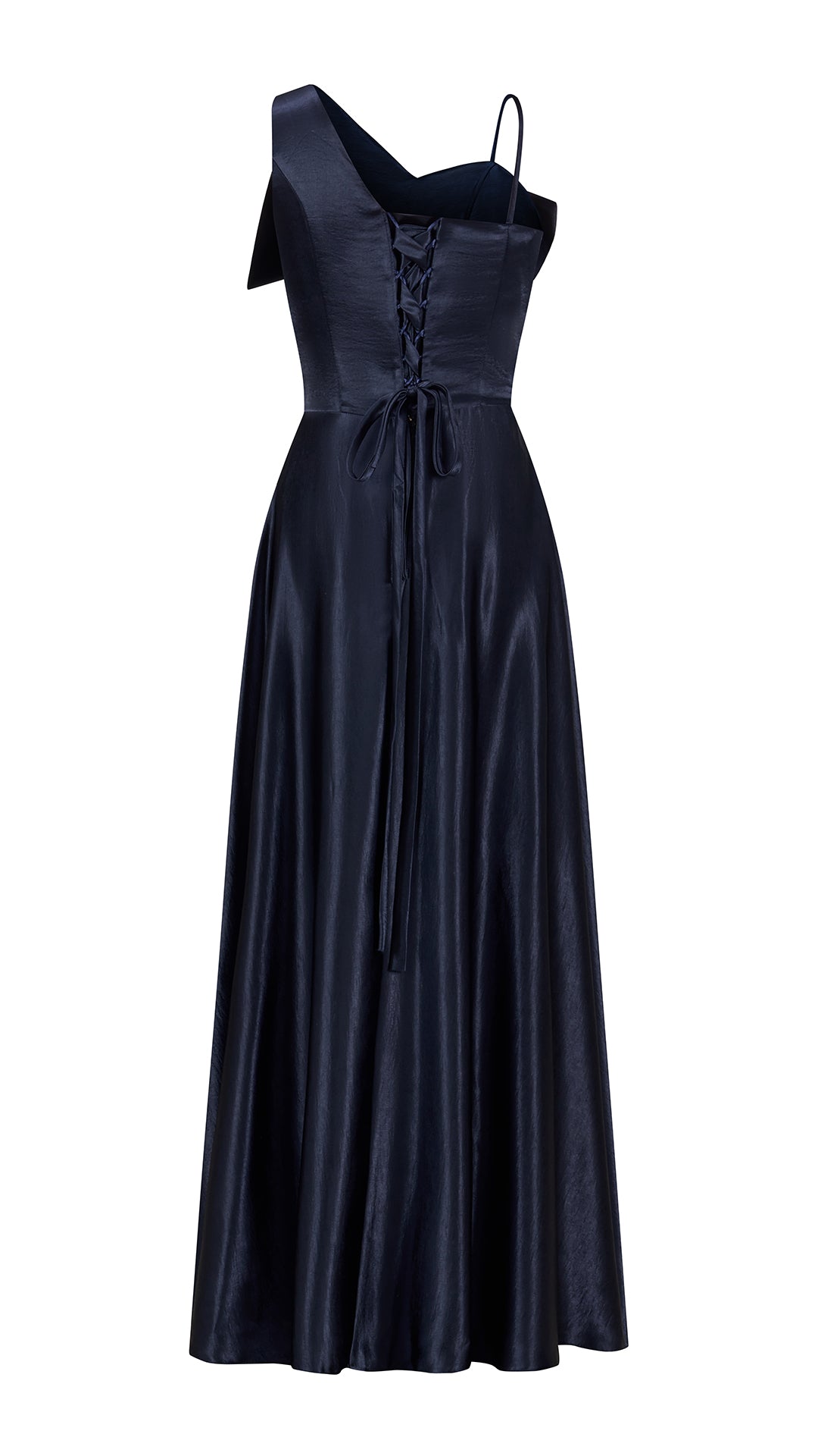 Vestito Lungo Satin Donna Spallina Singola con Maxi Fiocco, Abito Elegante da Cerimonia e Festa Smanicato（副本）