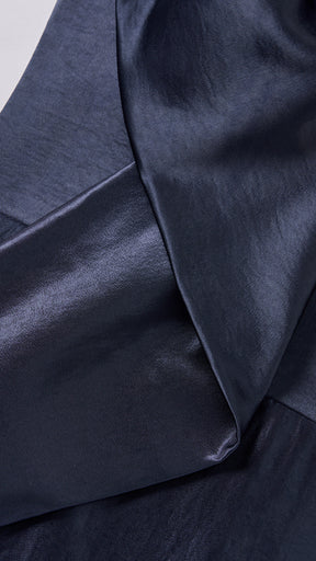 Vestito Lungo Satin Donna Spallina Singola con Maxi Fiocco, Abito Elegante da Cerimonia e Festa Smanicato