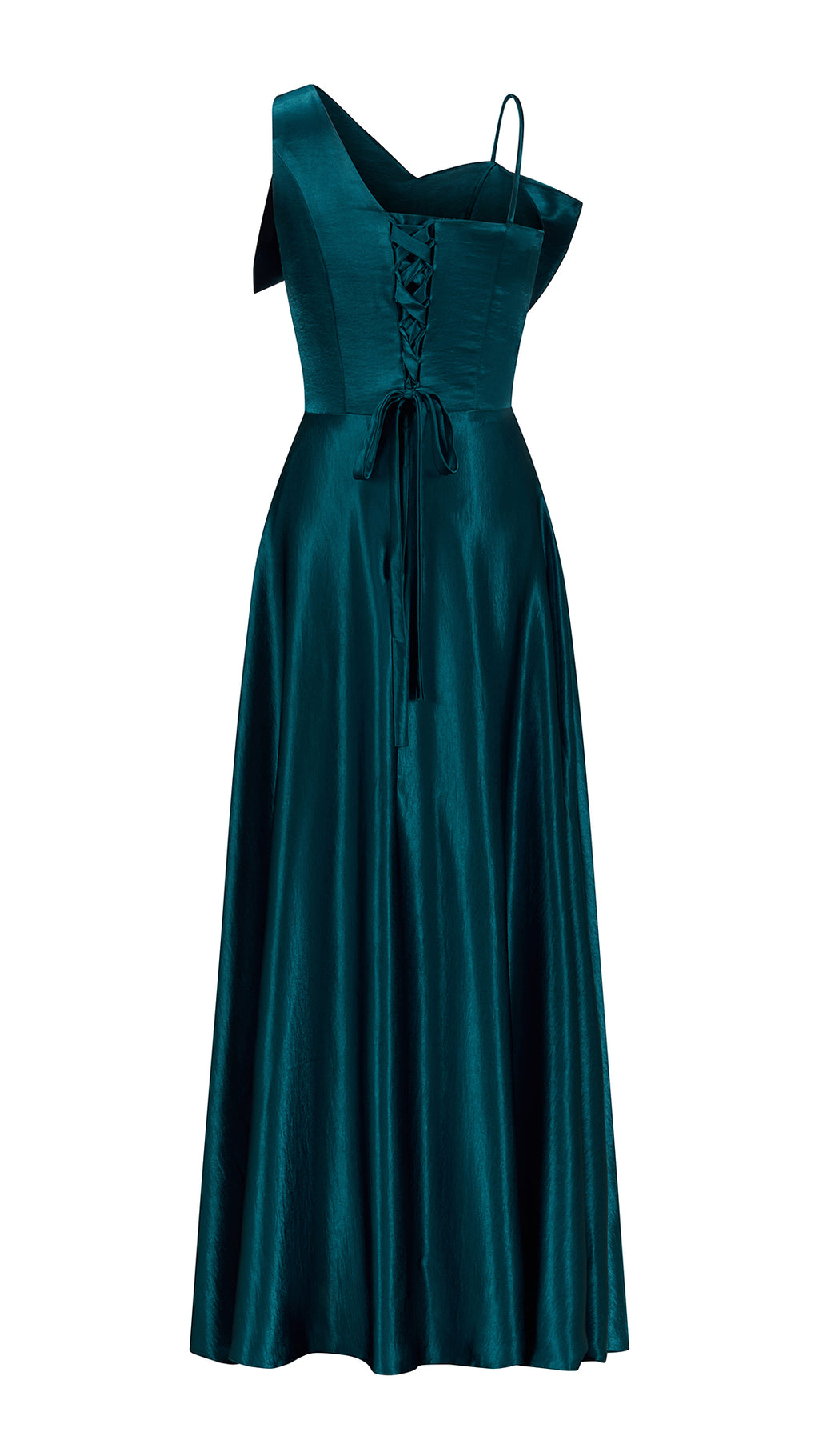 Vestito Lungo Satin Donna Spallina Singola con Maxi Fiocco, Abito Elegante da Cerimonia e Festa Smanicato（副本）