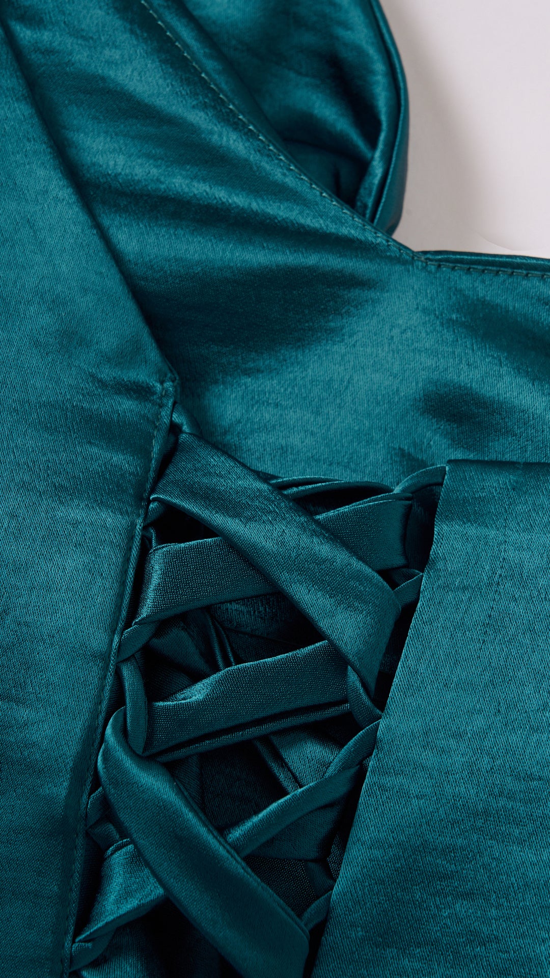 Vestito Lungo Satin Donna Spallina Singola con Maxi Fiocco, Abito Elegante da Cerimonia e Festa Smanicato