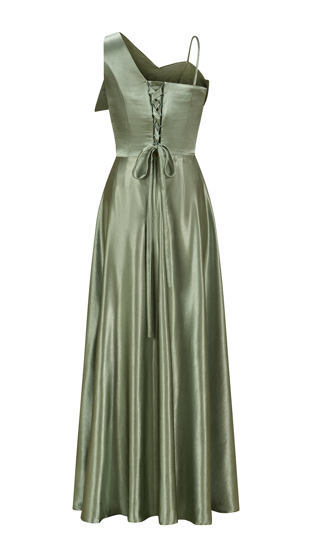 Vestito Lungo Satin Donna Spallina Singola con Maxi Fiocco, Abito Elegante da Cerimonia e Festa Smanicato（副本）
