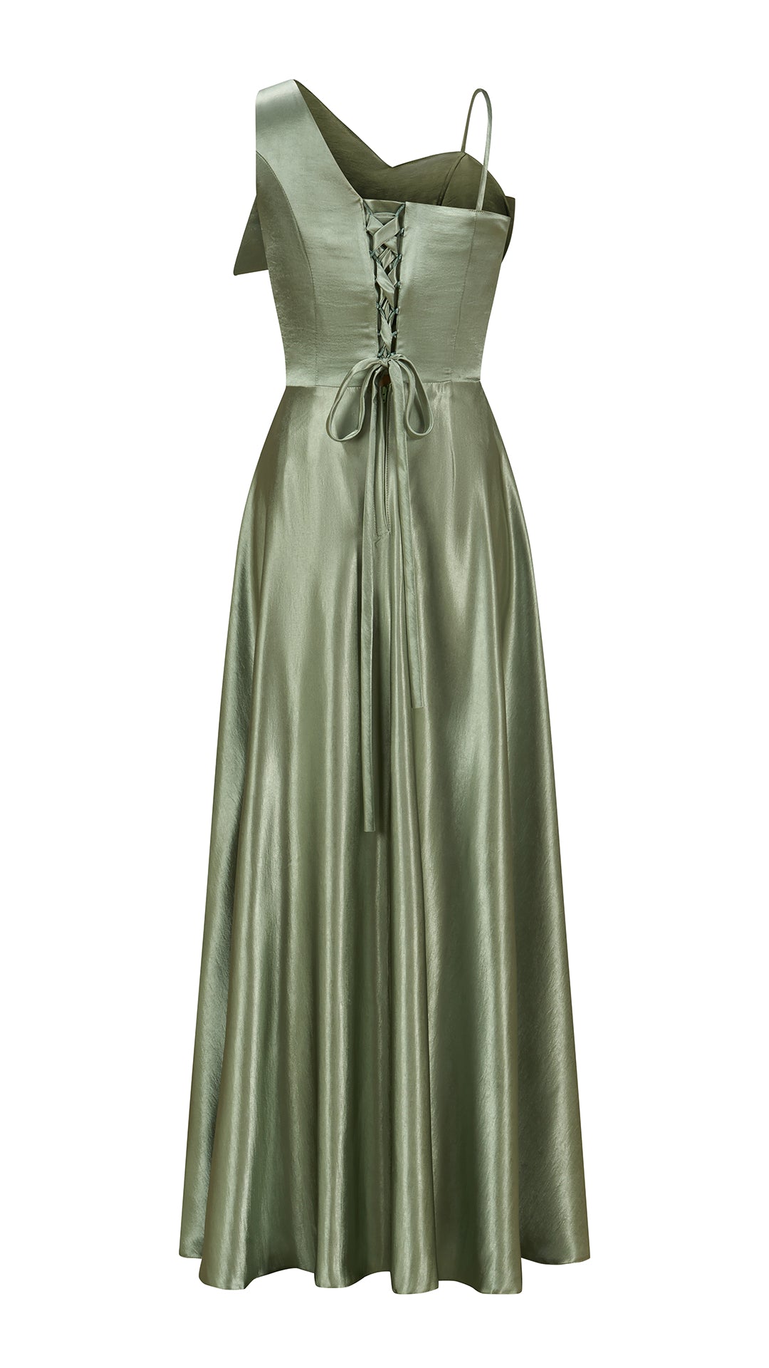 Vestito Lungo Satin Donna Spallina Singola con Maxi Fiocco, Abito Elegante da Cerimonia e Festa Smanicato（副本）