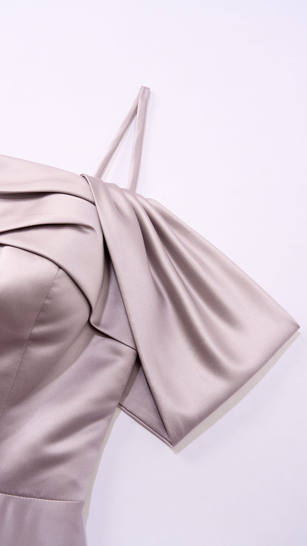 Vestito Lungo Satin Spalline Sottili a Spalla Scoperta, Abito Elegante Donna da Cerimonia con Busto Arricciato e Gonna Ampia（副本）