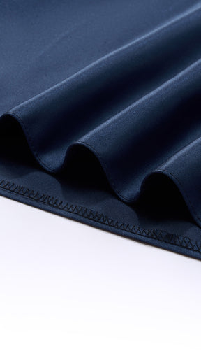 Vestito Lungo Satin Spalline Sottili a Spalla Scoperta, Abito Elegante Donna da Cerimonia con Busto Arricciato e Gonna Ampia