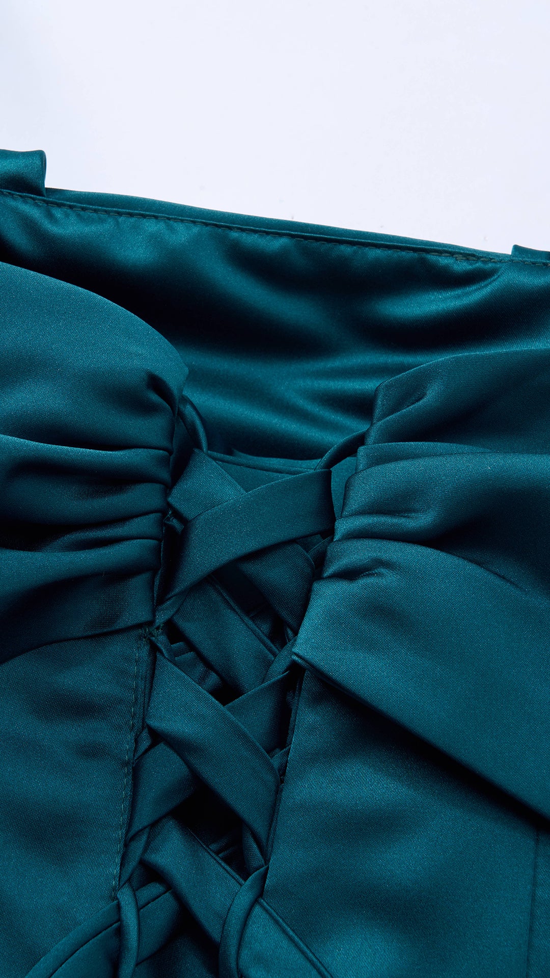 Vestito Lungo Satin Spalline Sottili a Spalla Scoperta, Abito Elegante Donna da Cerimonia con Busto Arricciato e Gonna Ampia（副本）