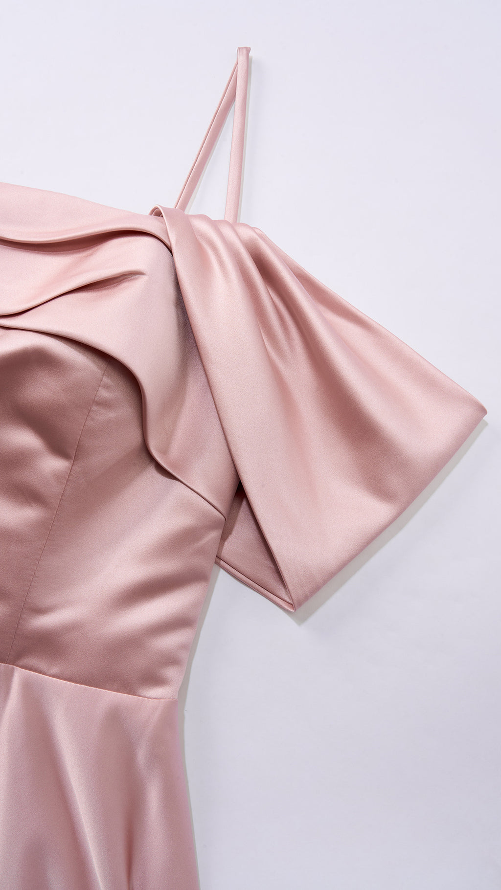 Vestito Lungo Satin Spalline Sottili a Spalla Scoperta, Abito Elegante Donna da Cerimonia con Busto Arricciato e Gonna Ampia（副本）