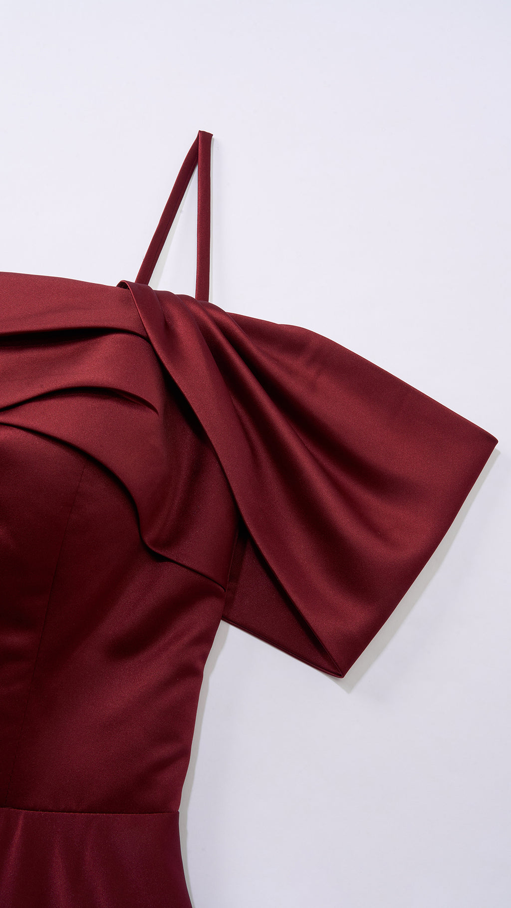 Vestito Lungo Satin Spalline Sottili a Spalla Scoperta, Abito Elegante Donna da Cerimonia con Busto Arricciato e Gonna Ampia（副本）