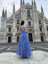 Abito “Silvana” monospalla floreale con spacco laterale