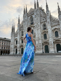 Abito “Silvana” monospalla floreale con spacco laterale