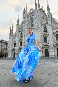 Abito “Silvana” monospalla floreale con spacco laterale