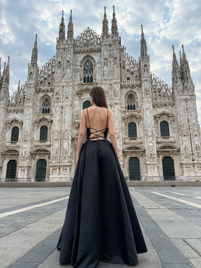Elegant Long Satin Dress with Thin Straps – “Estella”