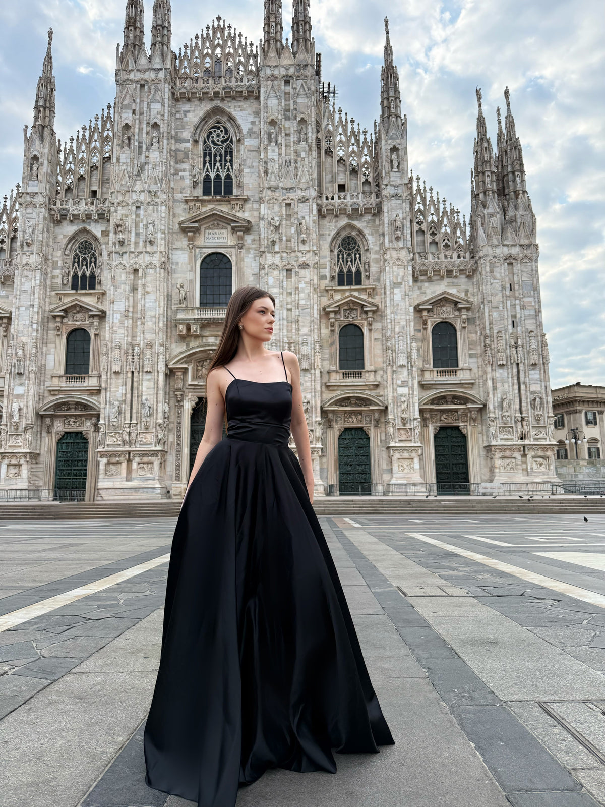 Elegant Long Satin Dress with Thin Straps – “Estella”
