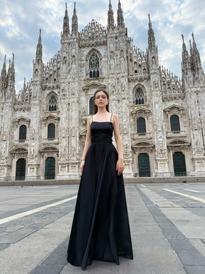 Elegant Long Satin Dress with Thin Straps – “Estella”