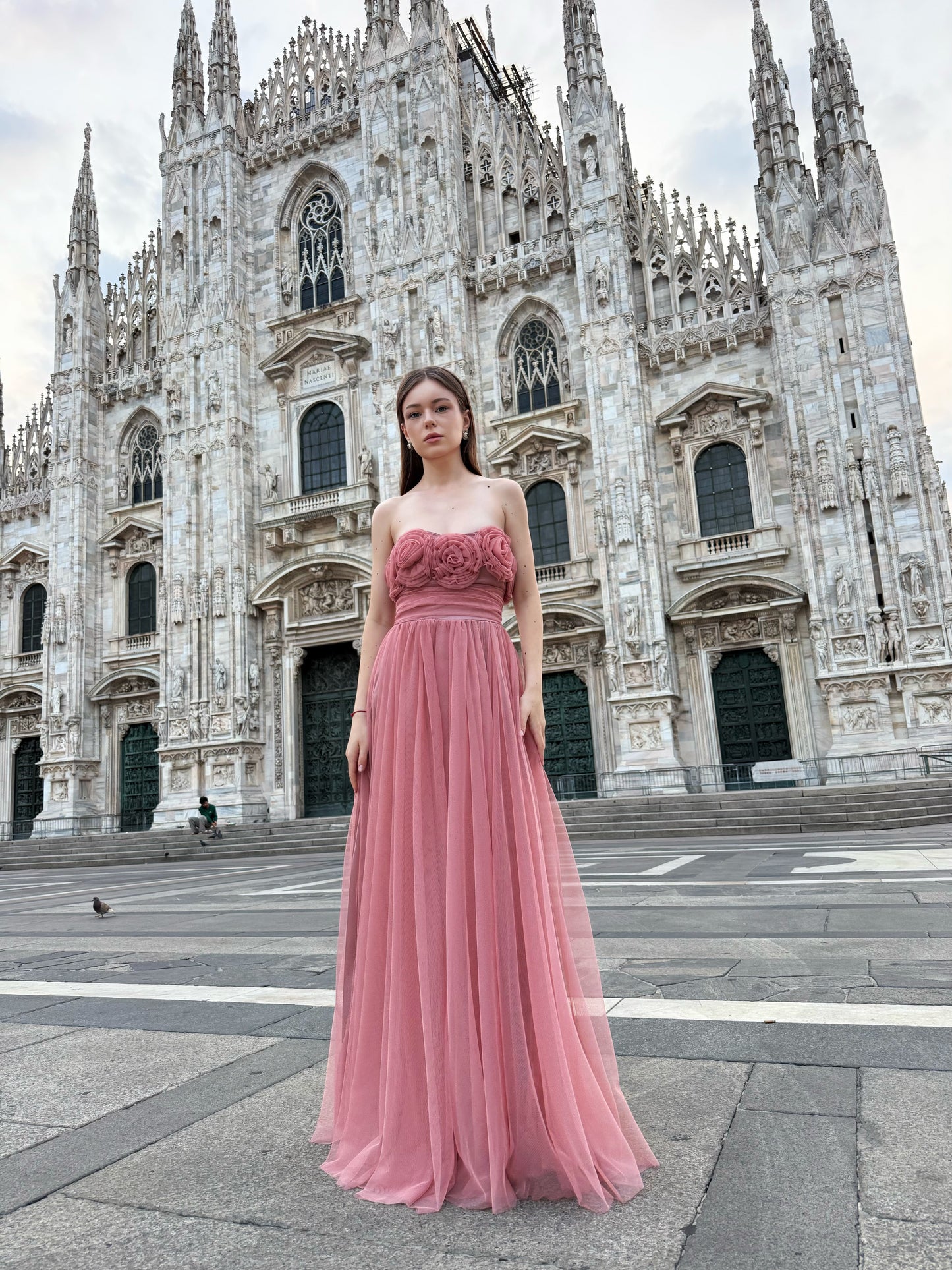 Abito lungo in tulle senza spalline Vittoria