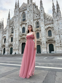 Abito lungo in tulle senza spalline Vittoria