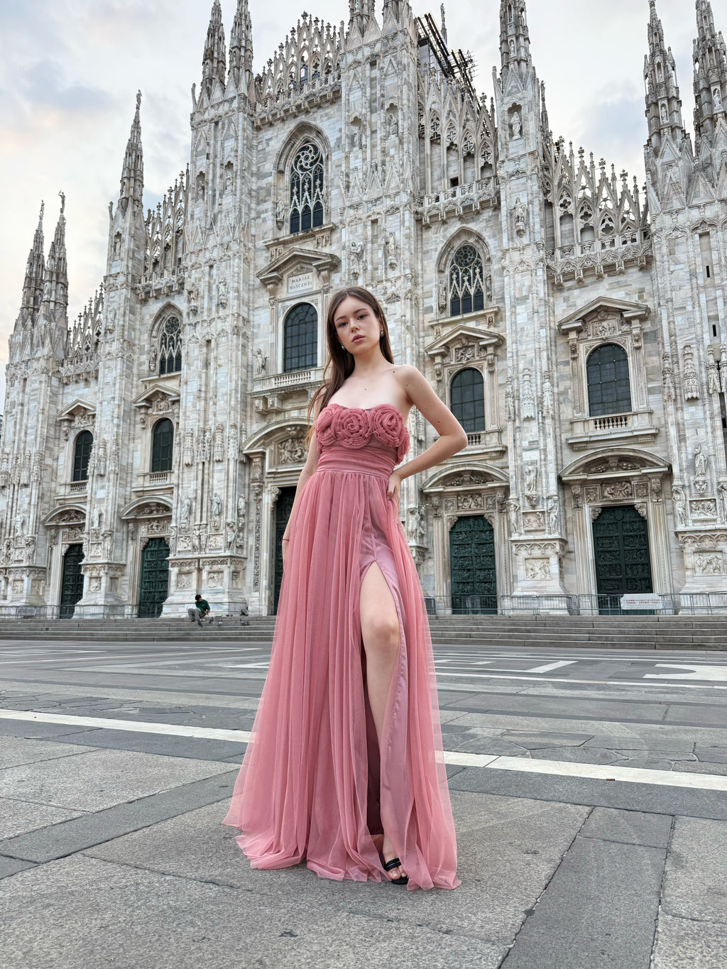 Abito lungo in tulle senza spalline Vittoria