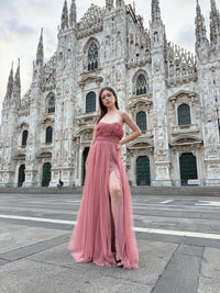 Abito lungo in tulle senza spalline Vittoria