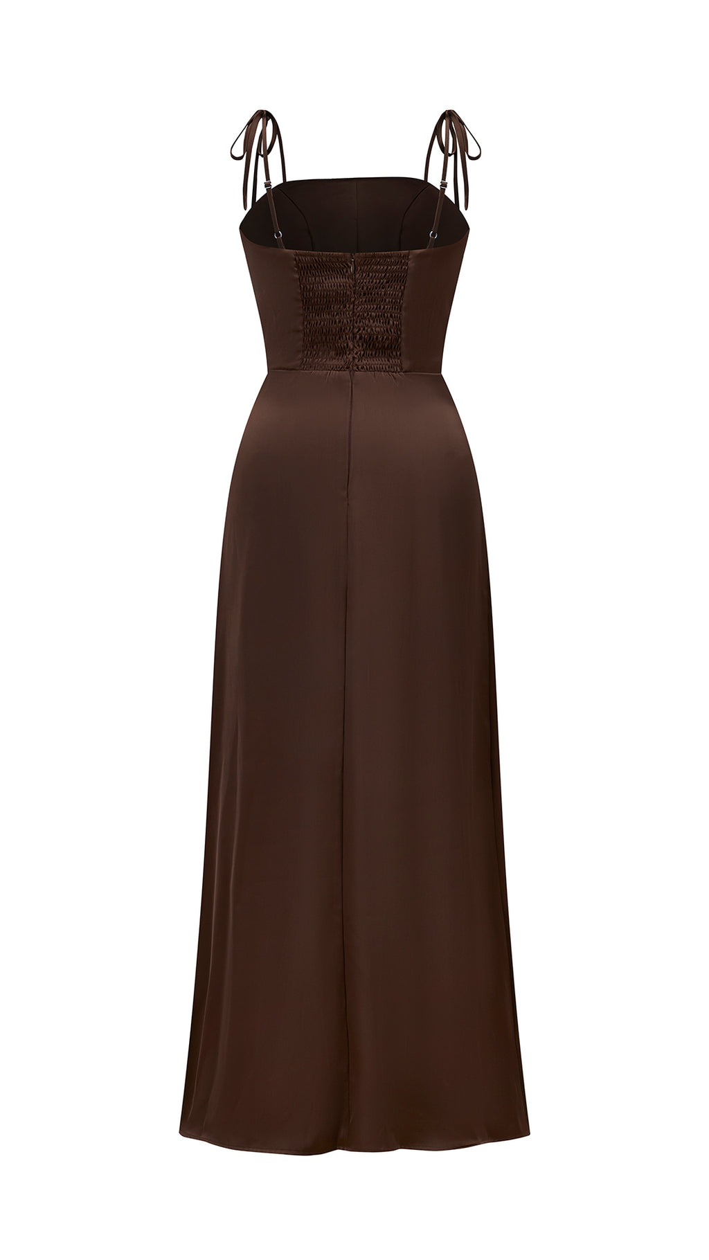 Abito Midi Donna in Raso con Spalline a Nodo, Abito aderente con Spacco Laterale, Stile Elegante per Cerimonie e Serate
