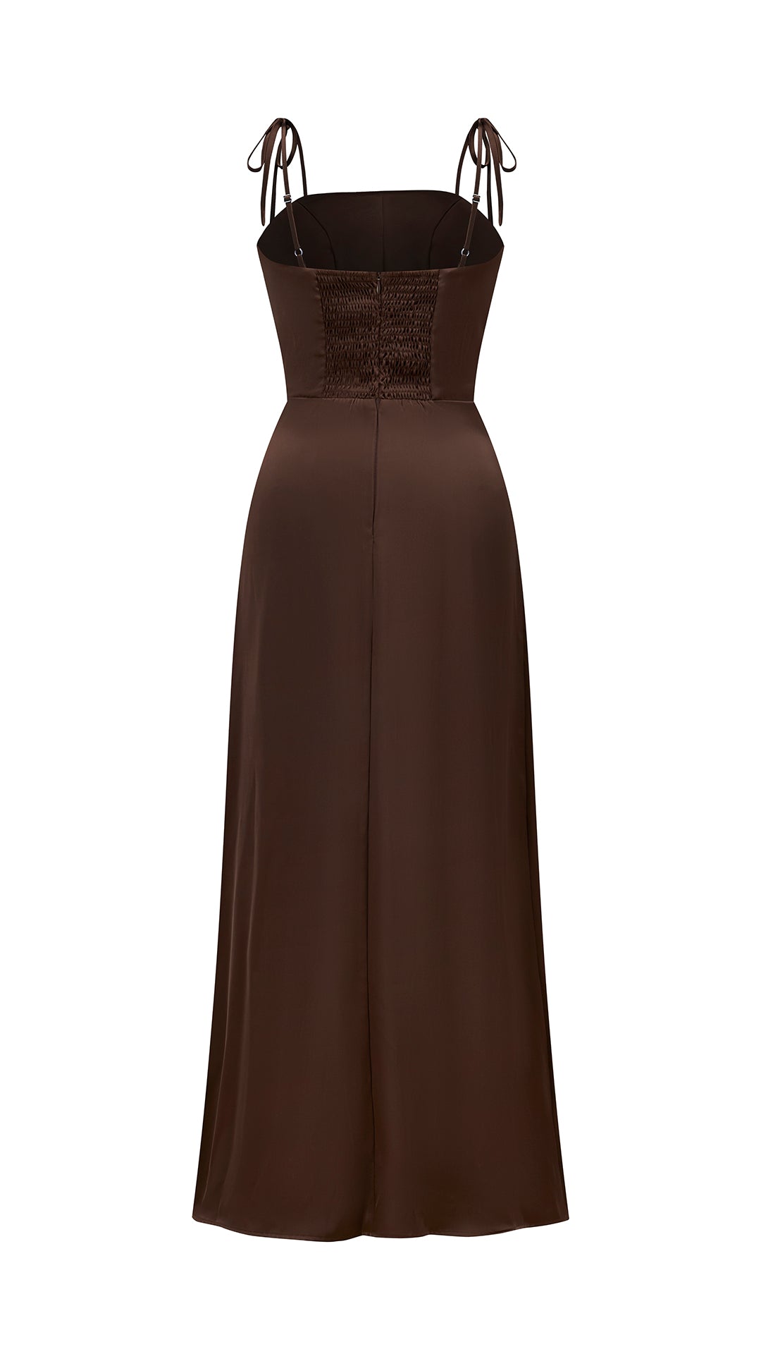 Abito Midi Donna in Raso con Spalline a Nodo, Abito aderente con Spacco Laterale, Stile Elegante per Cerimonie e Serate