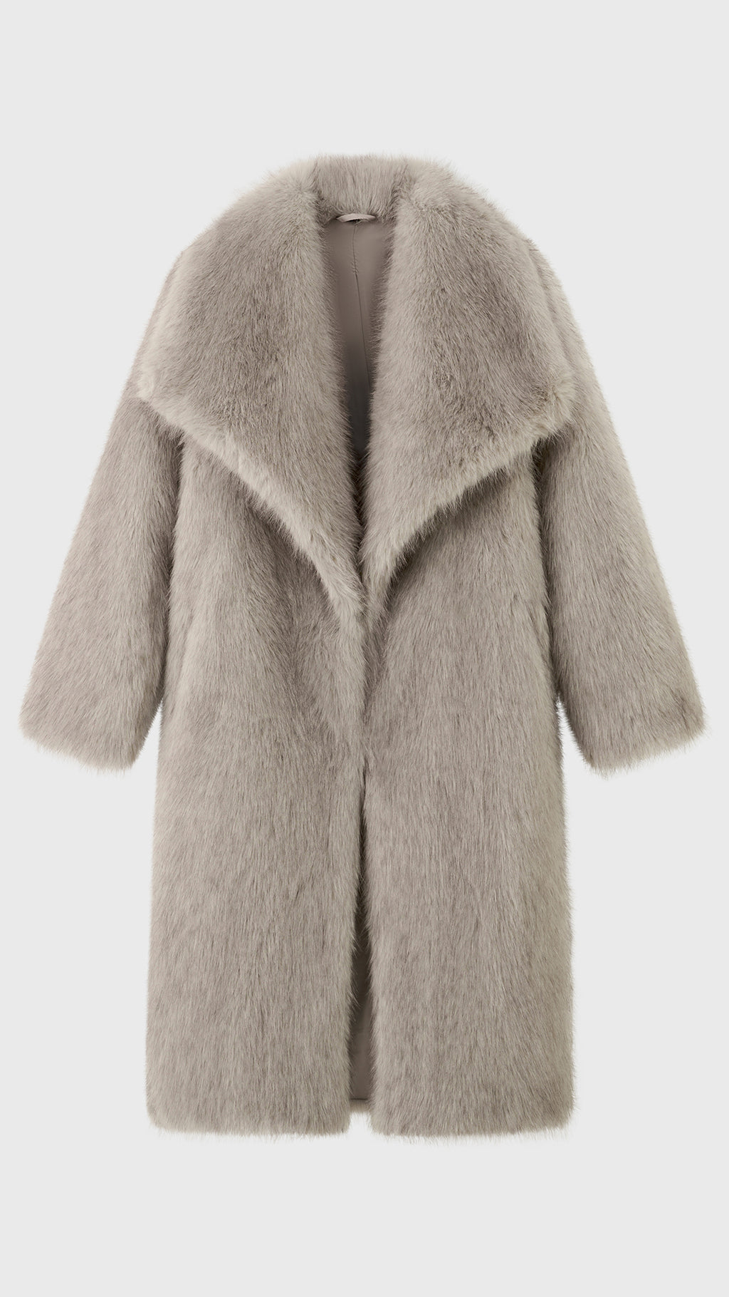 Cappotto lungo donna in pelliccia sintetica, ampio collo a bavero aperto