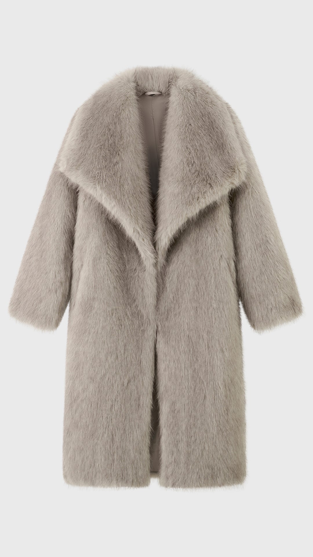 Cappotto lungo donna in pelliccia sintetica, ampio collo a bavero aperto