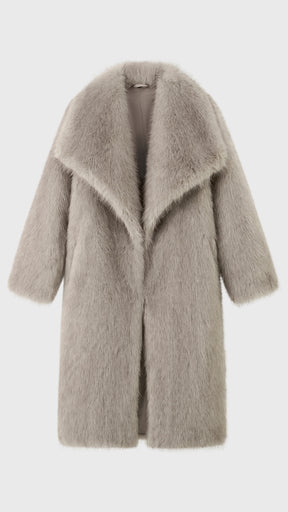 Cappotto lungo donna in pelliccia sintetica, ampio collo a bavero aperto