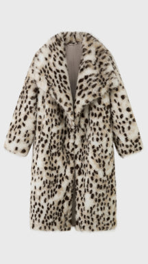 Cappotto lungo donna in pelliccia sintetica, ampio collo a bavero aperto