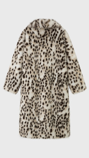 Cappotto lungo donna in pelliccia sintetica, ampio collo a bavero aperto