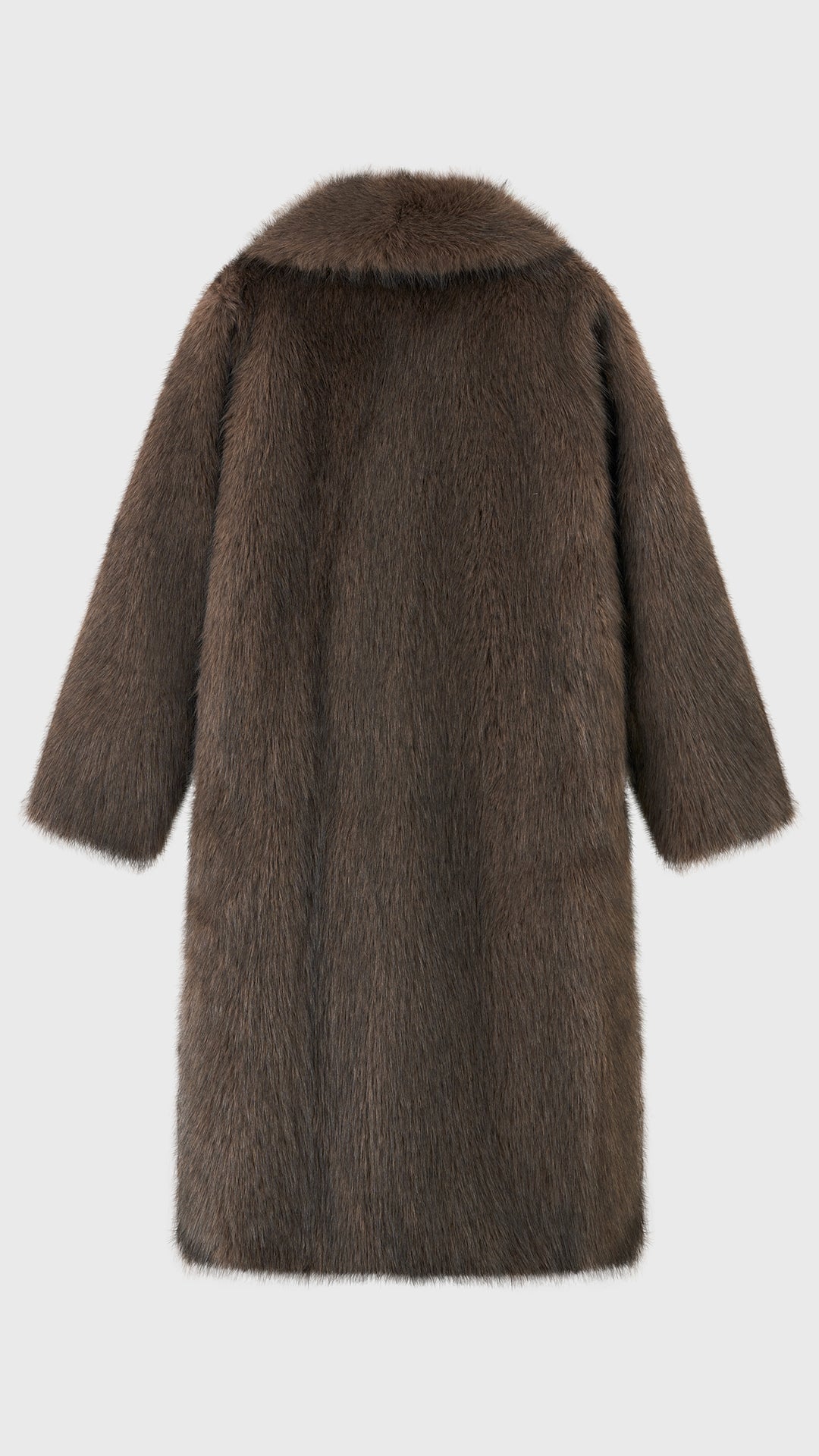 Cappotto lungo donna in pelliccia sintetica, ampio collo a bavero aperto