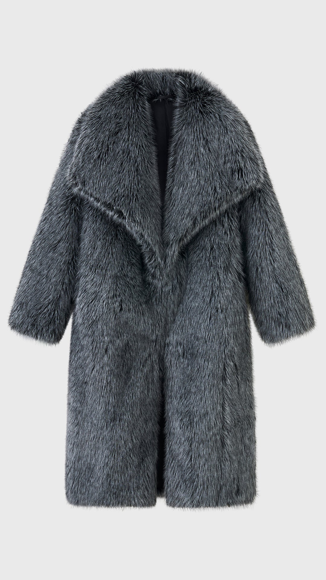 Cappotto lungo donna in pelliccia sintetica, ampio collo a bavero aperto