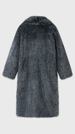 Cappotto lungo donna in pelliccia sintetica, ampio collo a bavero aperto