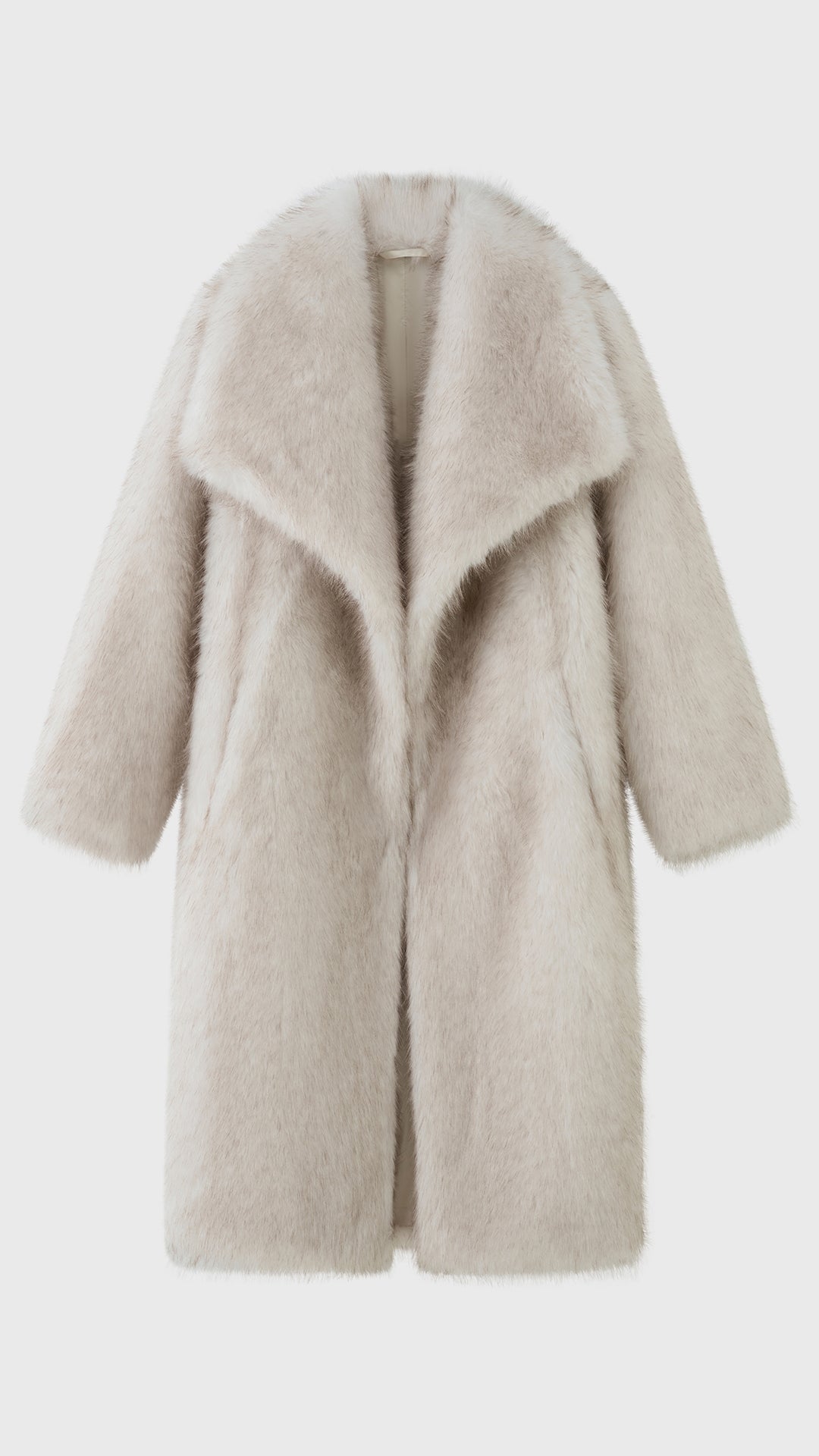 Cappotto lungo donna in pelliccia sintetica, ampio collo a bavero aperto