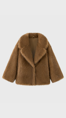 Giacca Corta in Eco Pelliccia Donna, Cappotto Invernale con Ampio Colletto a Rever