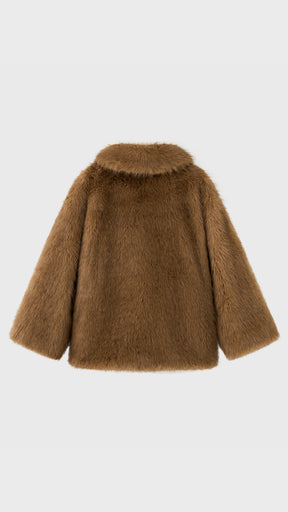 Giacca Corta in Eco Pelliccia Donna, Cappotto Invernale con Ampio Colletto a Rever