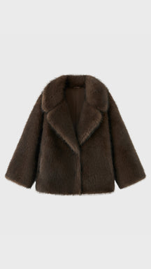 Giacca Corta in Eco Pelliccia Donna, Cappotto Invernale con Ampio Colletto a Rever