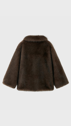 Giacca Corta in Eco Pelliccia Donna, Cappotto Invernale con Ampio Colletto a Rever