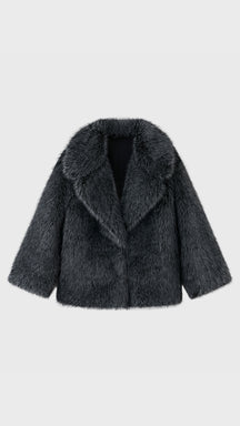 Giacca Corta in Eco Pelliccia Donna, Cappotto Invernale con Ampio Colletto a Rever