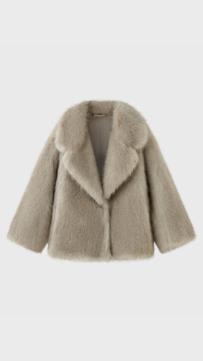 Giacca Corta in Eco Pelliccia Donna, Cappotto Invernale con Ampio Colletto a Rever