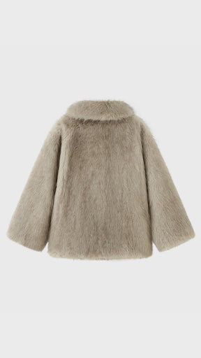 Giacca Corta in Eco Pelliccia Donna, Cappotto Invernale con Ampio Colletto a Rever