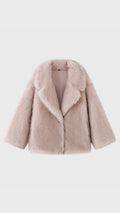 Giacca Corta in Eco Pelliccia Donna, Cappotto Invernale con Ampio Colletto a Rever