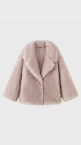 Giacca Corta in Eco Pelliccia Donna, Cappotto Invernale con Ampio Colletto a Rever