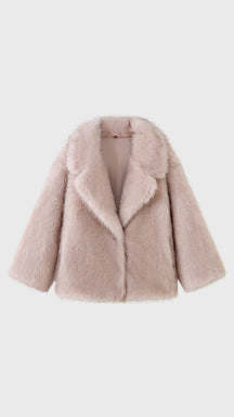 Giacca Corta in Eco Pelliccia Donna, Cappotto Invernale con Ampio Colletto a Rever